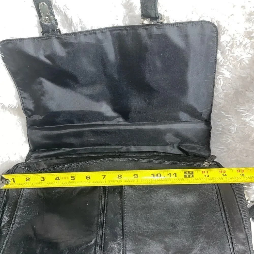 Wilson leather Black Leather Briefcase laptop Nylon side silver tone hardwares.